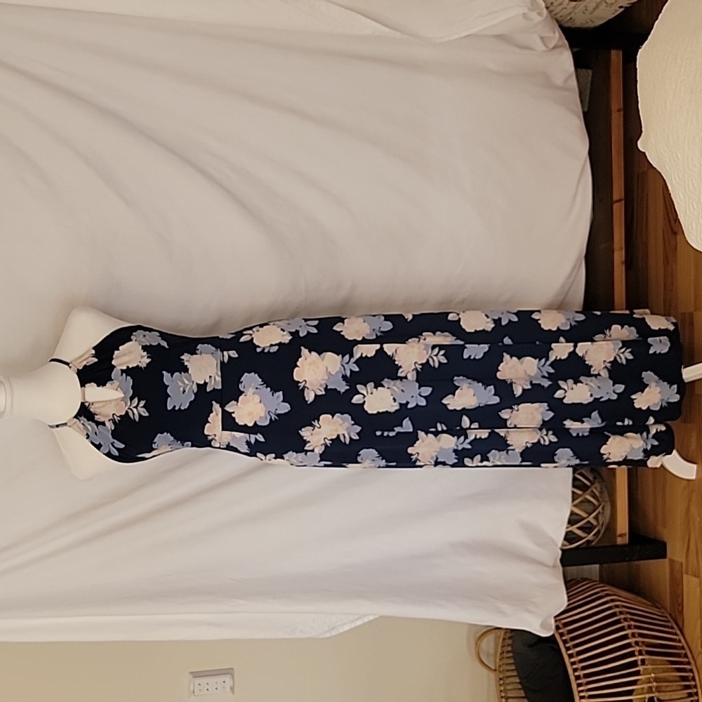 Candies Size XS Navy Blue with Floral Pattern Halter Style Maxi Dress, EUC
